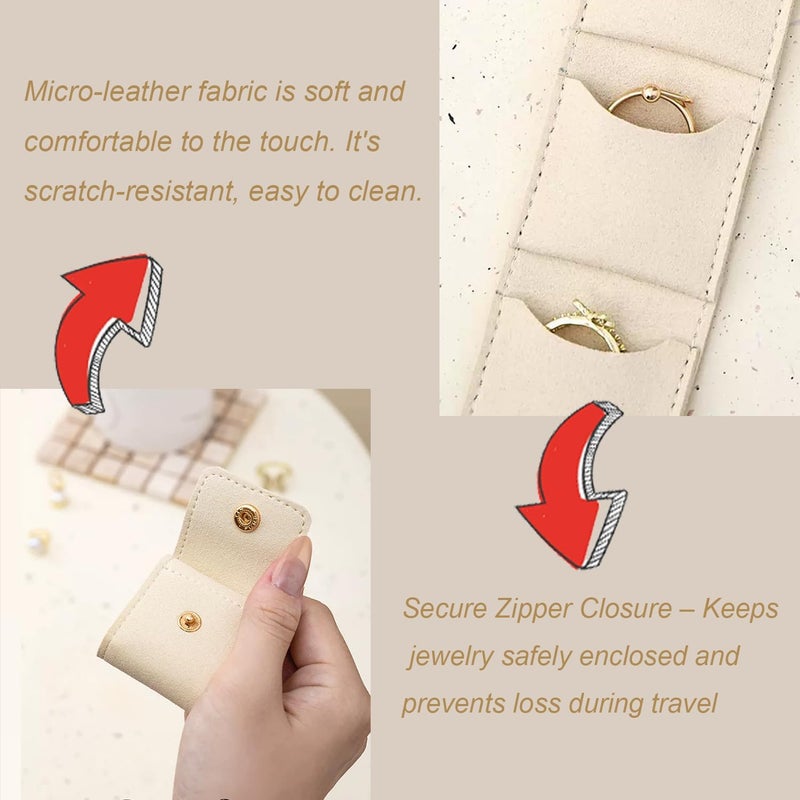 Wendyan Mini Travel Jewelry Bag, Mini Travel Jewelry Roll Bag with Buckle, Portable Foldable Travel Jewelry Organizer Case, Small Jewelry Box for Earrings, Rings, Necklaces (Gray+Pink+White) - Image 3